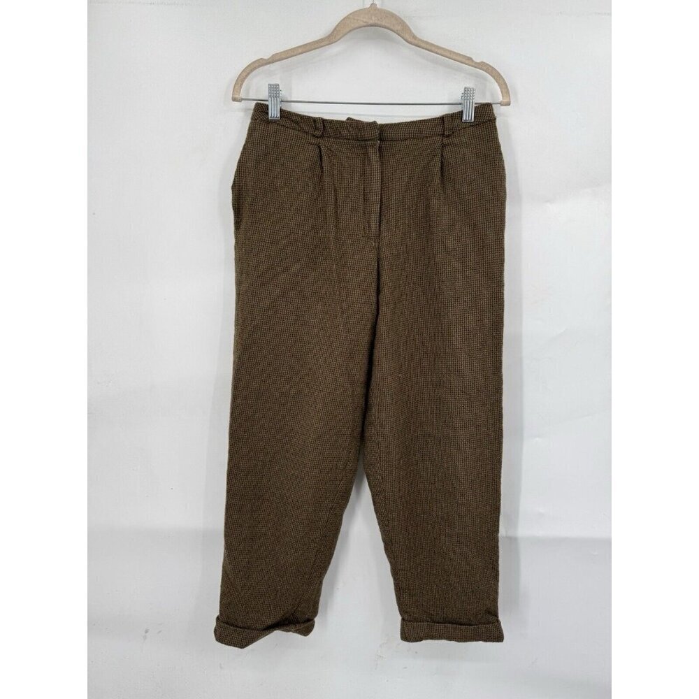 Talbots 100% Wool Houndstooth Pant Women 10 Brown Vintage Cropped Academia
